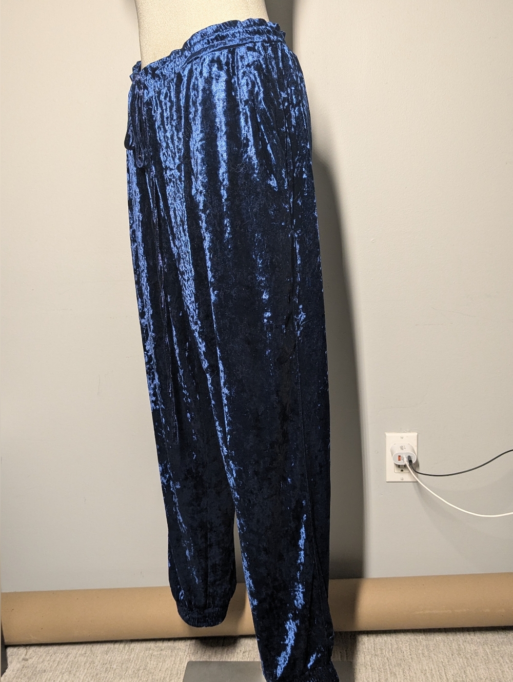 C by One Shimmery Navy Crushed Velvet Pull-On Pants - Picture 8 of 16